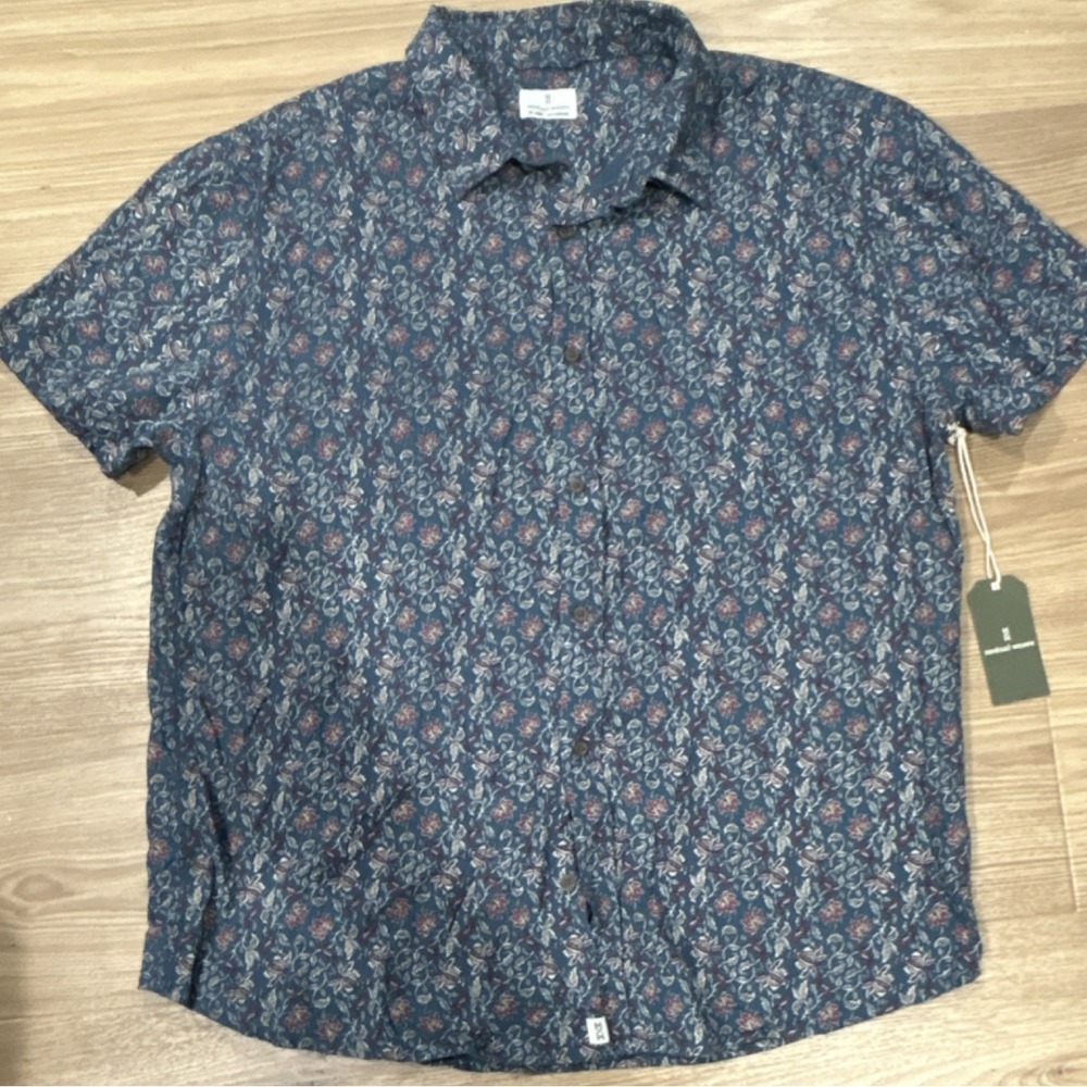 NEW Mutual Weave Floral Linen Cotton Shirt Blue Red Men's XX-Large